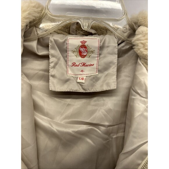 Red Marine Amsterdams Beige Very Fuzzy Hooded Zip Front Jacket SZ L New w/Tags - Picture 2 of 10